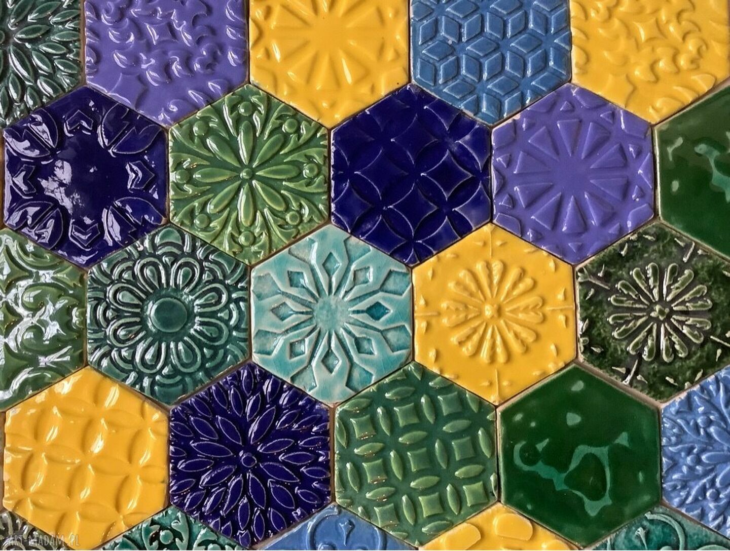 Ręcznie robione kafle ceramiczne heksagon „Kolorowy zawrót głowy”