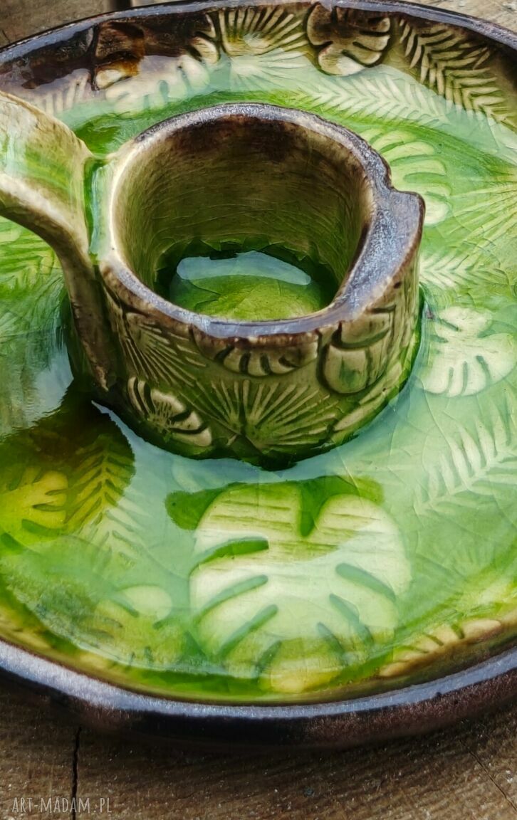 Kaganek ceramiczny C442 - podstawka na świecę Monstera