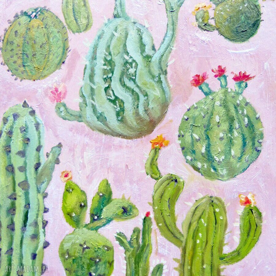 Kaktusy - obraz olejny Elisabeth Goszczycka 40 x 66 cm