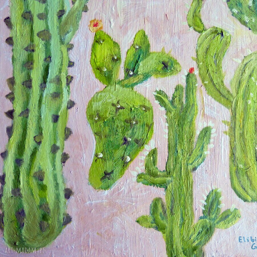 Kaktusy - obraz olejny Elisabeth Goszczycka 40 x 66 cm