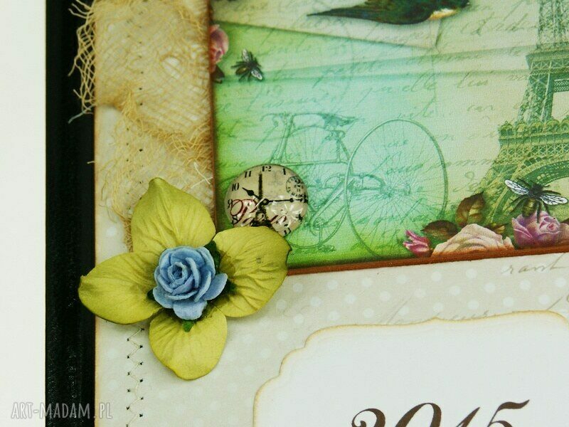 Kalendarz książkowy A5 2015 - Pocztówka z Paryża - rękodzieło scrapbooking