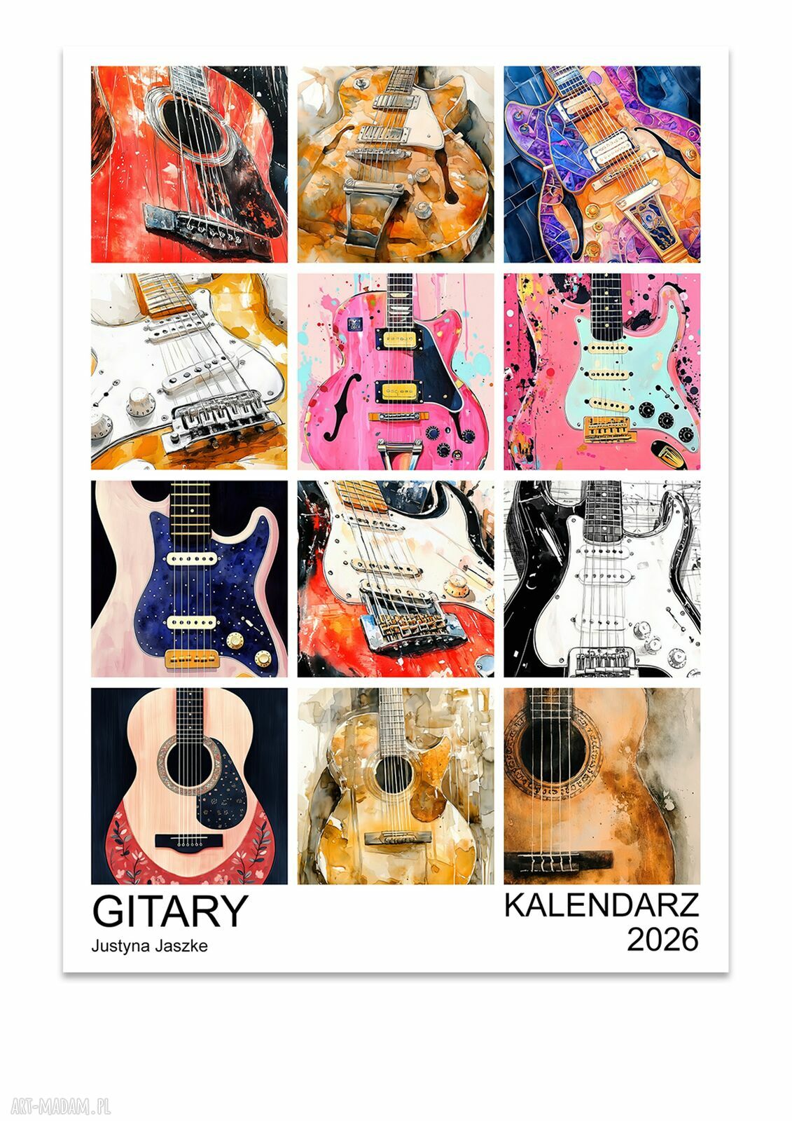 Kalendarz 2026 Gitary 15x21 cm na prezent - muzyczny prezent dla niej