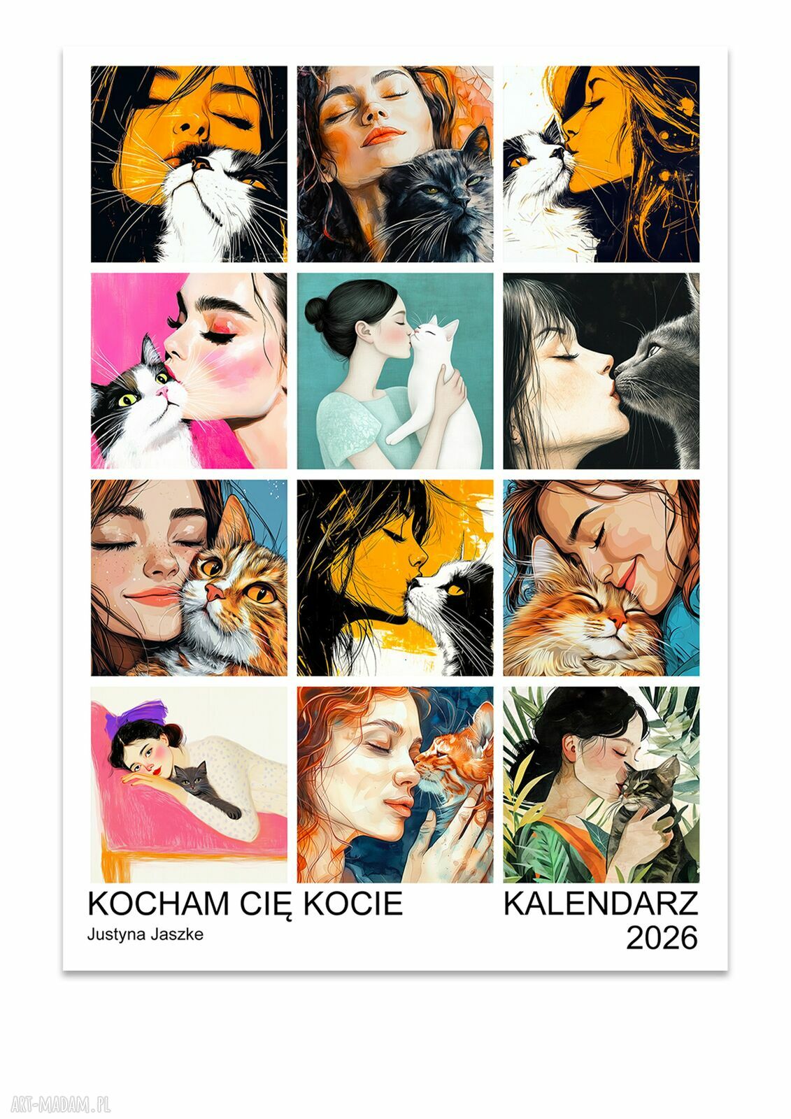 Kalendarz 2026 KOCHAM CIĘ KOCIE 15x21 cm - autorski kalendarz z kotami