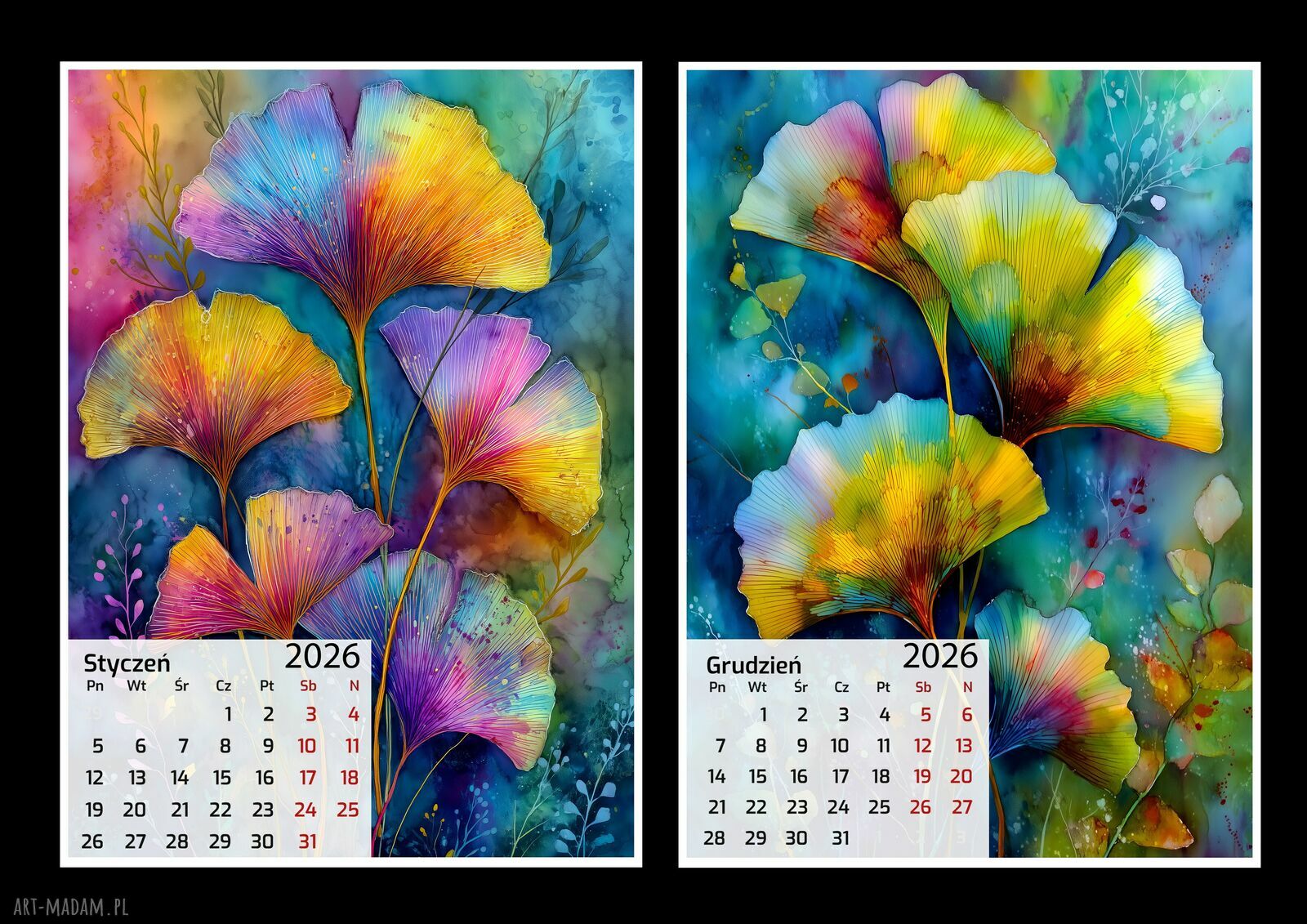 Kalendarz 2026 Kolory Ginkgo Biloba 13x18 cm