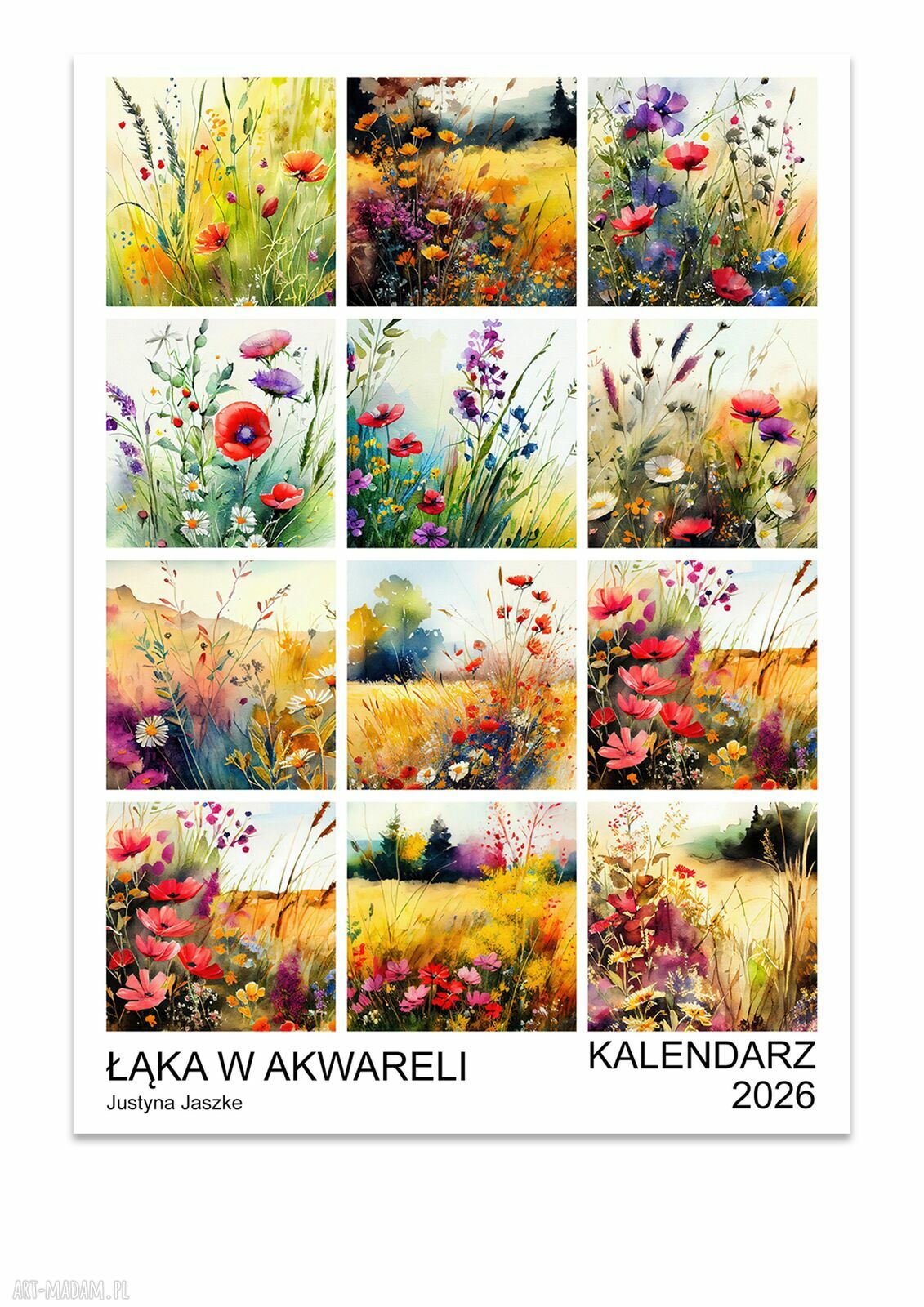 Kalendarz 2026 Łąka w akwareli 15x21 cm - 12 luźnych kart