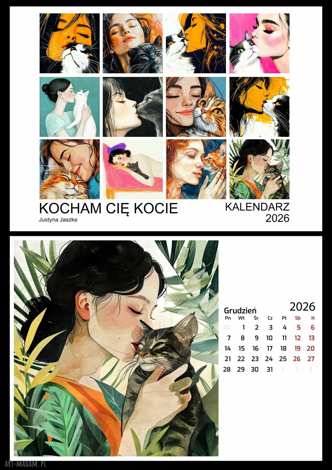 Kalendarz 2026 poziomy „Kocham Cię Kocie” - koty 13x18 cm