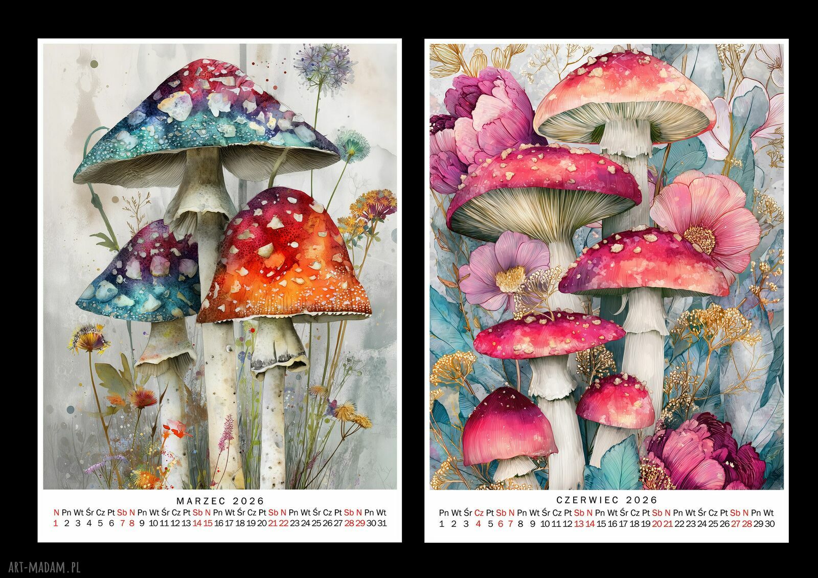 Kalendarz 2026 Magiczne grzybki 15x21 cm