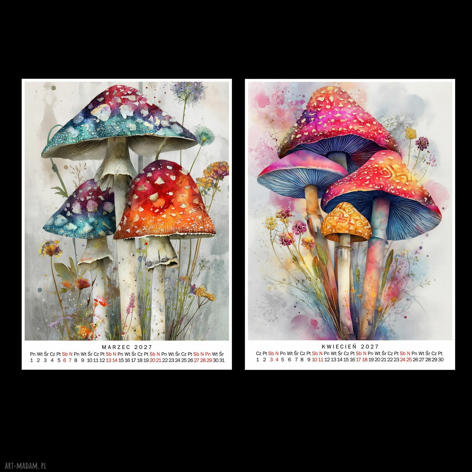 Kalendarz 2027 Magiczne Grzyby 15x21 cm - 12 kolorowych grafik