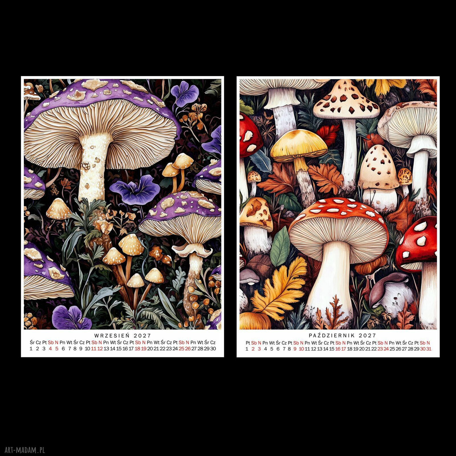 Kalendarz 2027 Magiczne Grzyby 15x21 cm - 12 kolorowych grafik