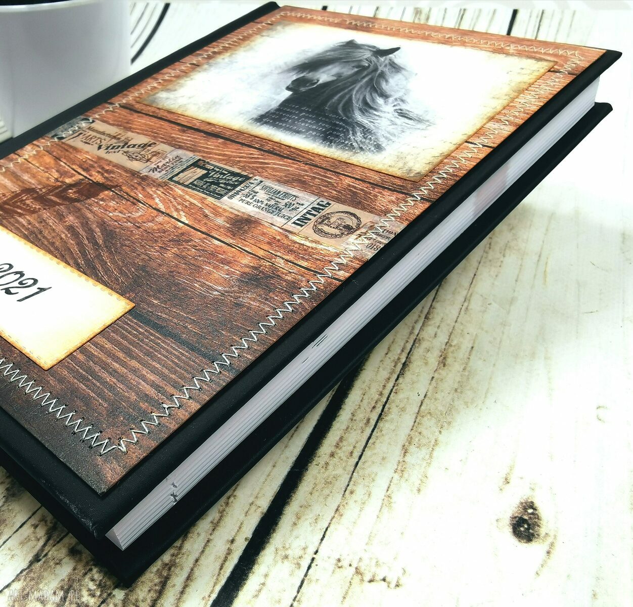 Kalendarz książkowy 2021 A5 z koniami - planer scrapbooking ręcznie robiony