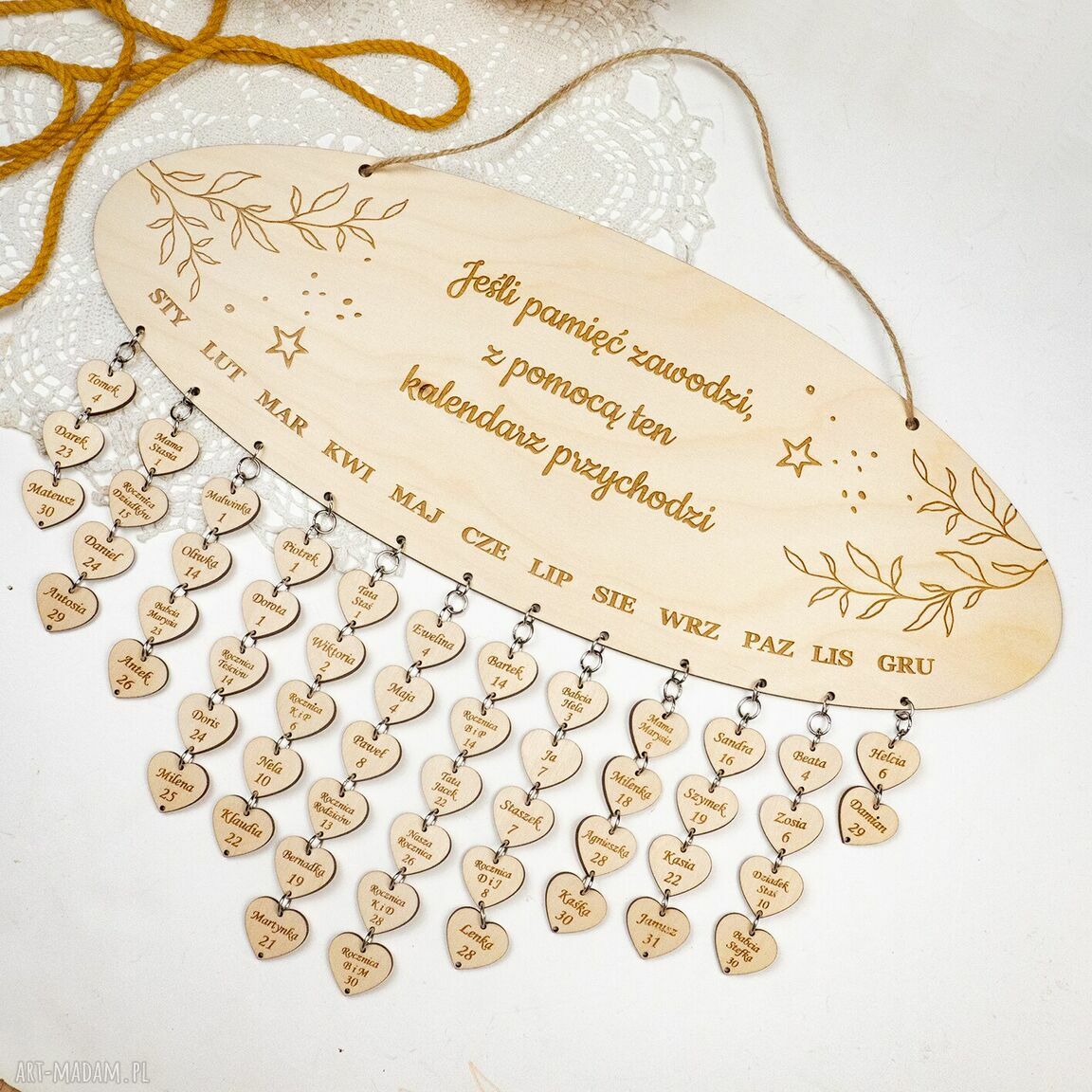 kalendarze: Kalendarz urodzin, rodzinny SERCA hand made