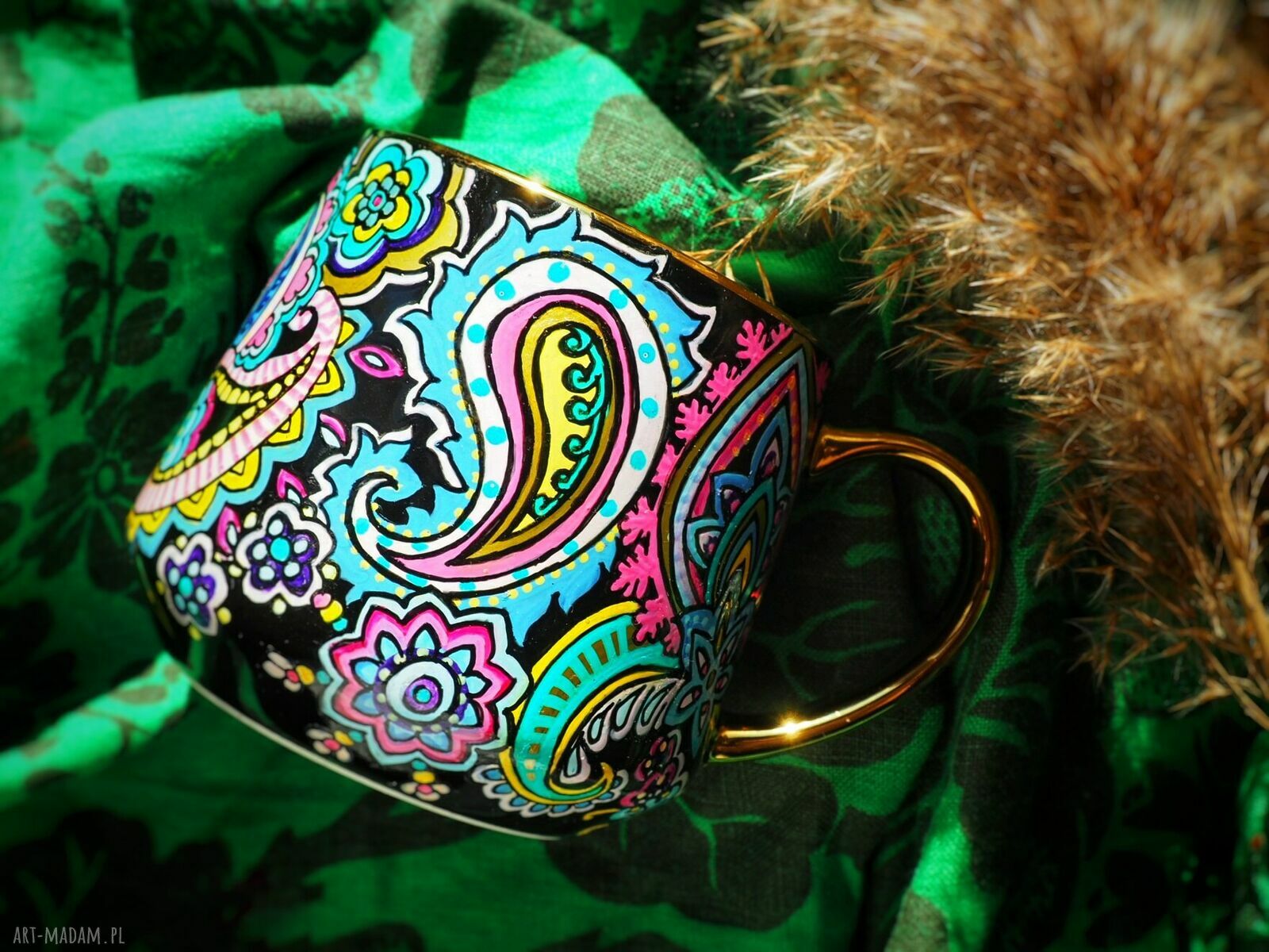 Ręcznie malowany kubek porcelanowy Paisley (460 ml)
