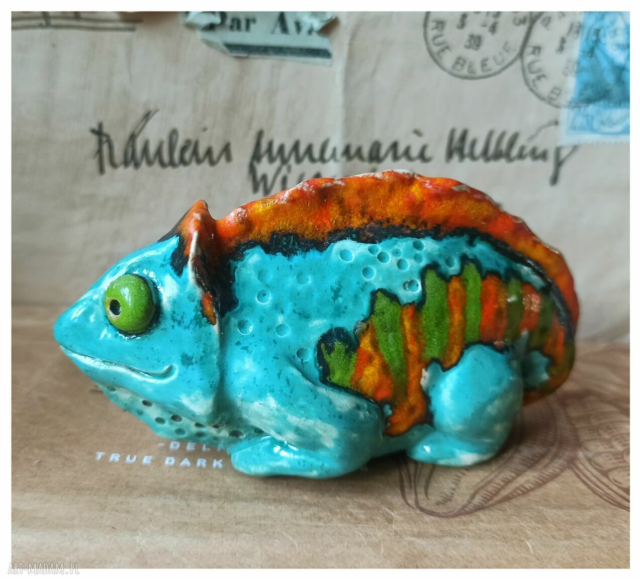 Kameleon figurka ceramiczna handmade