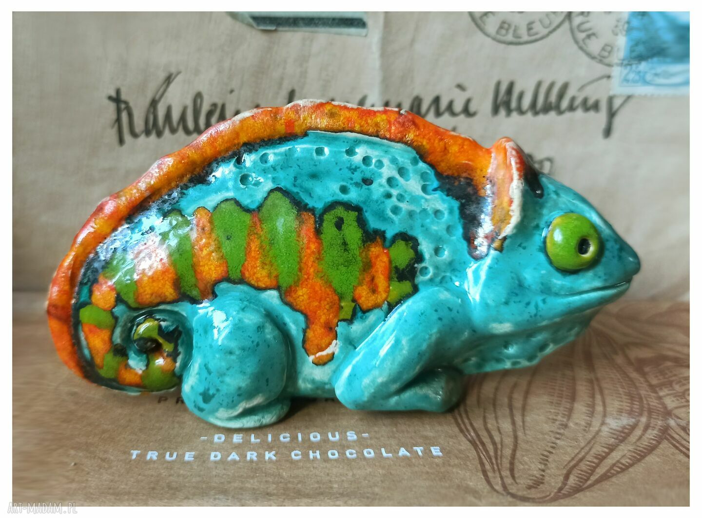 Kameleon figurka ceramiczna handmade