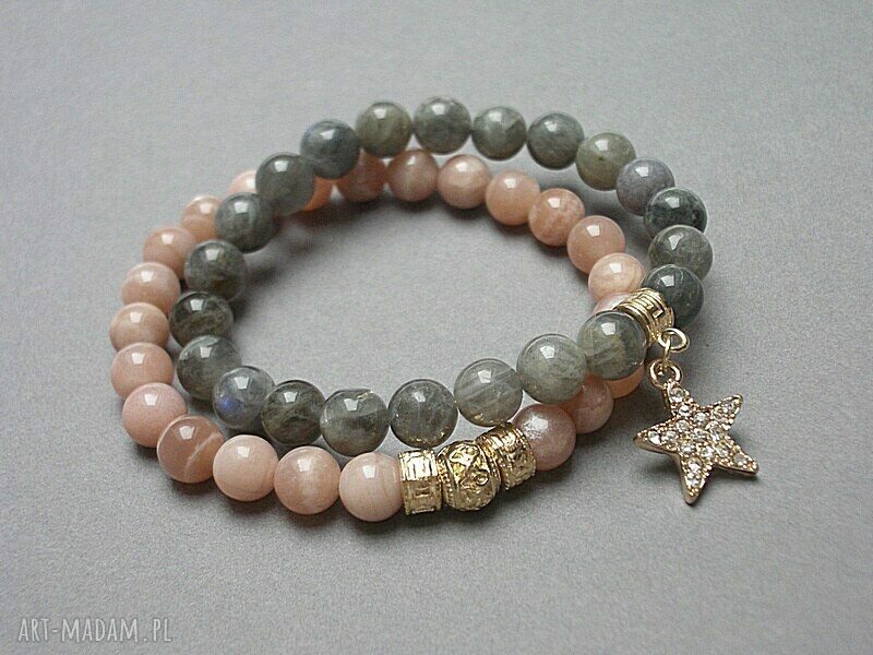 Zestaw bransoletek z labradorytem Grey & Nude kamienie naturalne