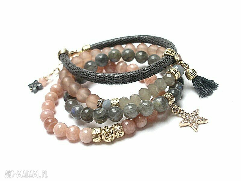 Zestaw bransoletek z labradorytem Grey & Nude kamienie naturalne