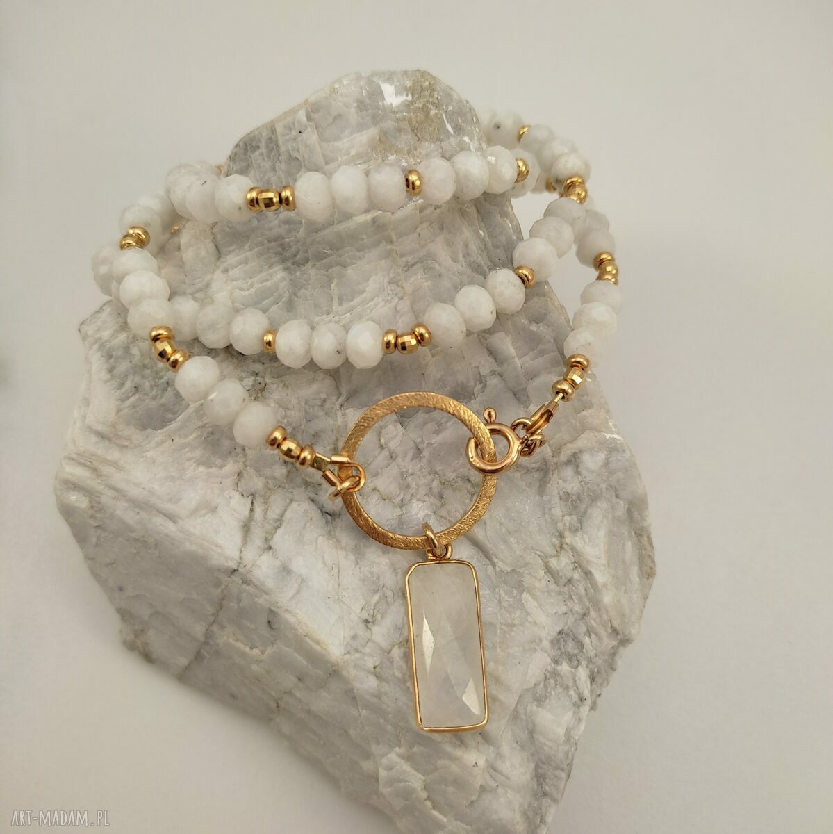 Kamień księżycowy - naszyjnik 505 z pozłacanym srebrem 925 (handmade)