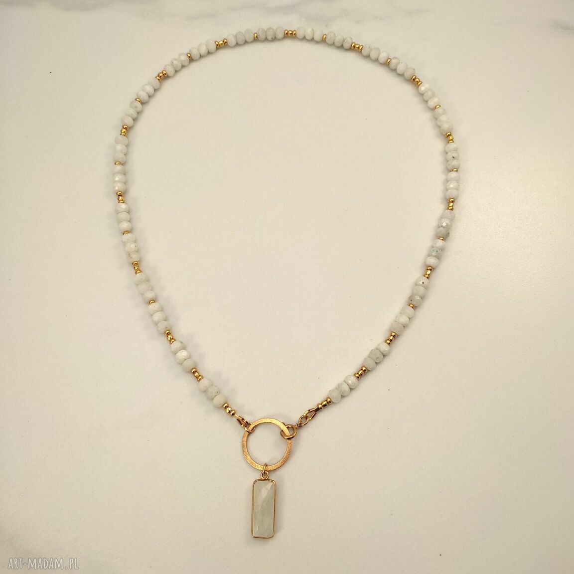 Kamień księżycowy - naszyjnik 505 z pozłacanym srebrem 925 (handmade)