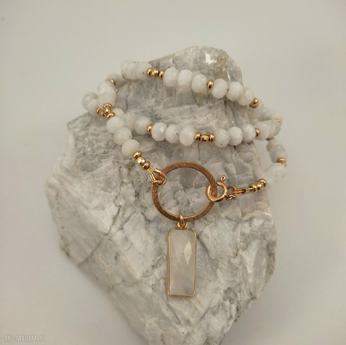 Kamień księżycowy - naszyjnik 505 z pozłacanym srebrem 925 (handmade)