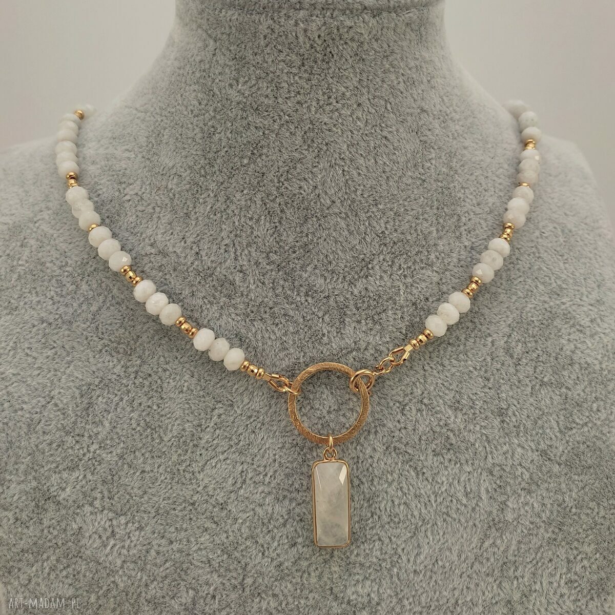 Kamień księżycowy - naszyjnik 505 z pozłacanym srebrem 925 (handmade)