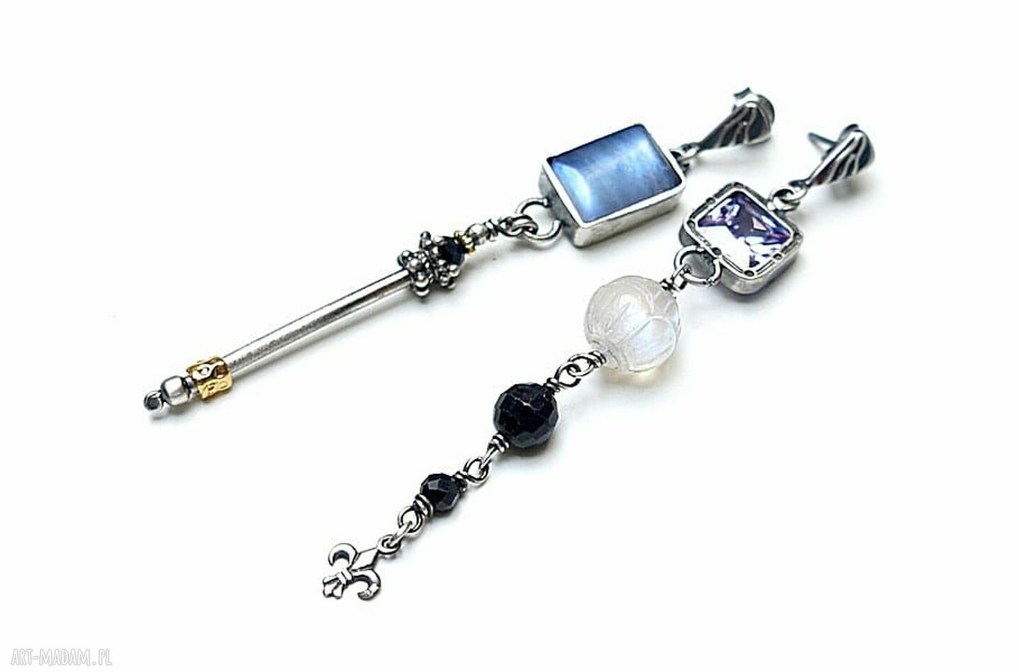 Zamówienie berło kolczyki srebro oksydowane kamień księżycowy