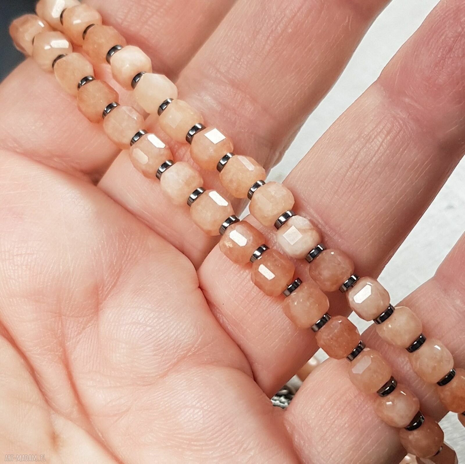 Korale z kamienia słonecznego (kors37) - wire wrapping i srebro 925