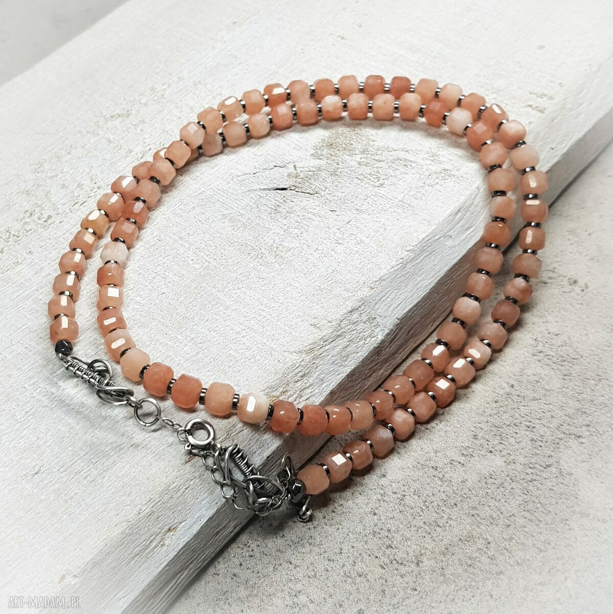 Korale z kamienia słonecznego (kors37) - wire wrapping i srebro 925