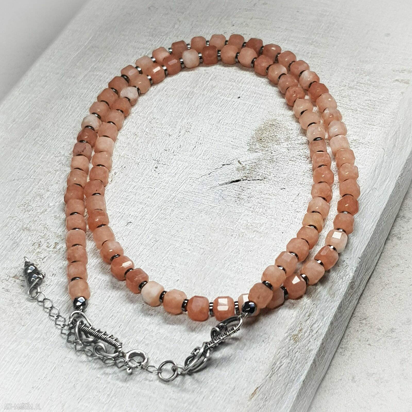 Korale z kamienia słonecznego (kors37) - wire wrapping i srebro 925