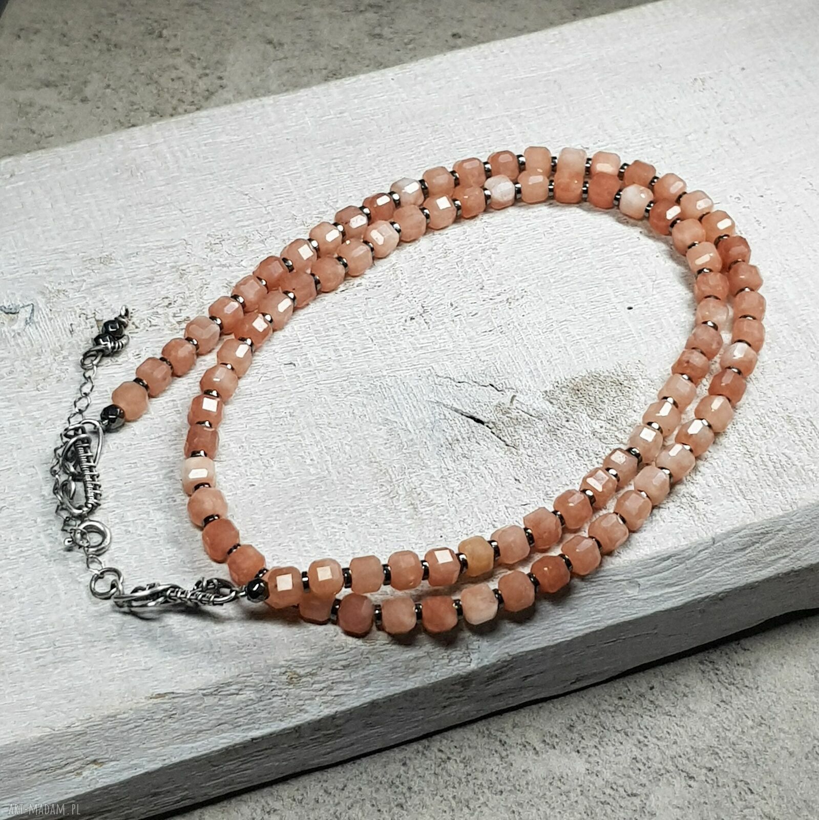 Korale z kamienia słonecznego (kors37) - wire wrapping i srebro 925
