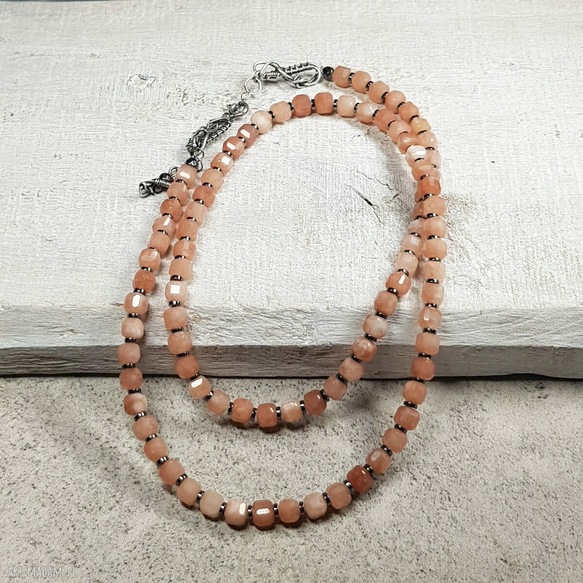 Korale z kamienia słonecznego (kors37) - wire wrapping i srebro 925