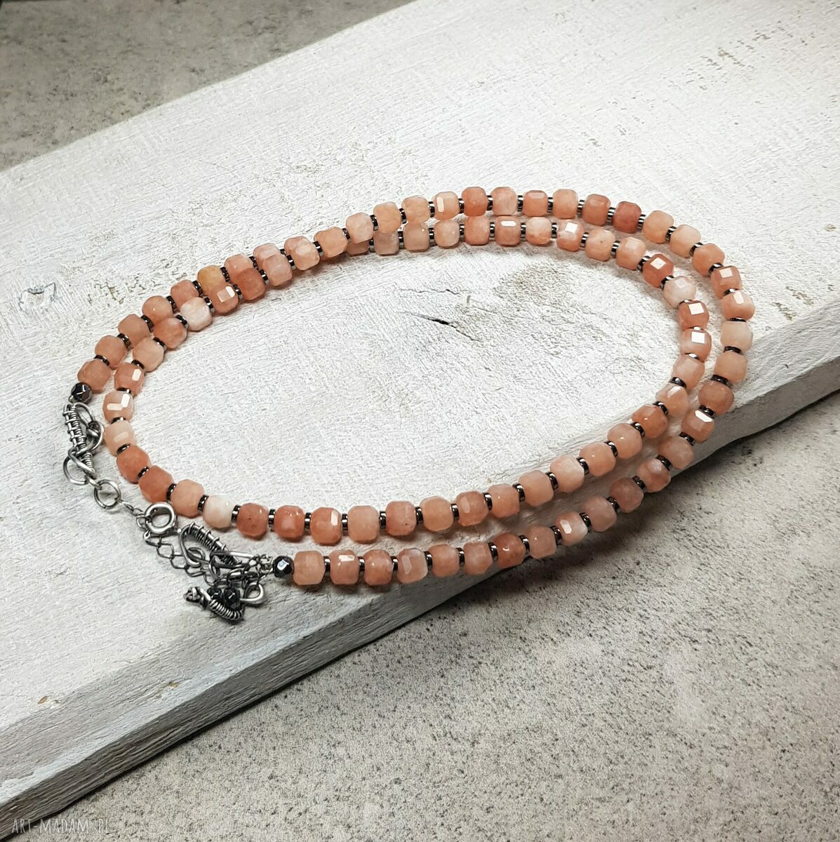 Korale z kamienia słonecznego (kors37) - wire wrapping i srebro 925
