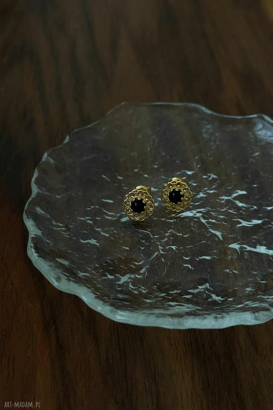 kolczyki: Złote kolczyki z onyksami Hand Made