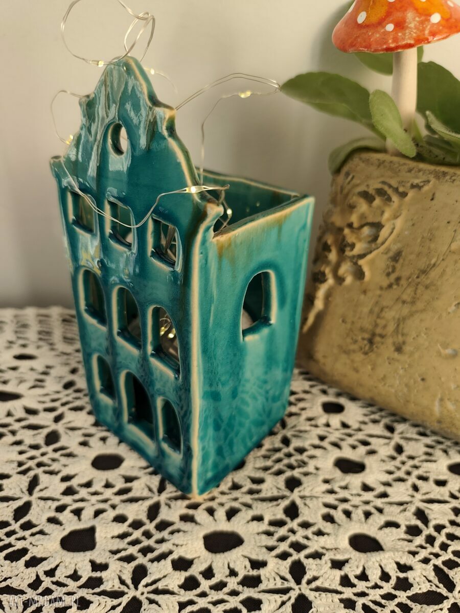 Kamieniczka ceramiczna lampion na świecę (18 cm)