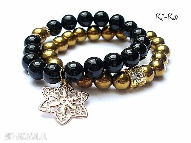 Black and gold duo kamienie hematyt onyks komplet dwóch