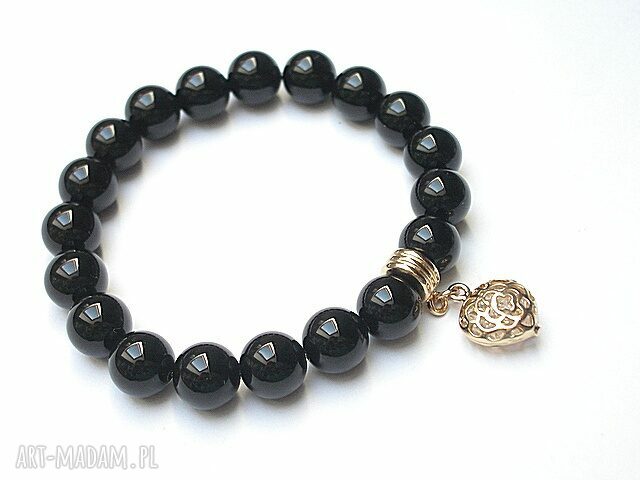 Black heart onyks serce kamienie metal cyrkonia bransoletka