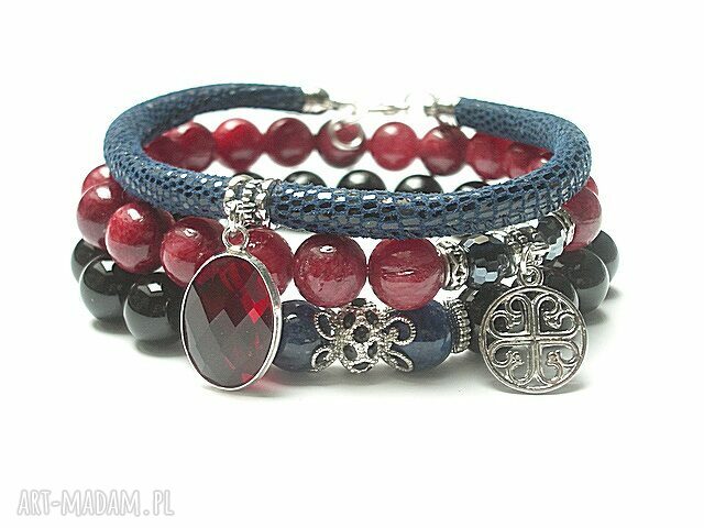 Black navy blue and red set skóra kamienie marmur onyks szkło