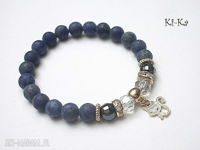 Blue cat lapis matowa kotek kryształki kamienie metal bransoletka