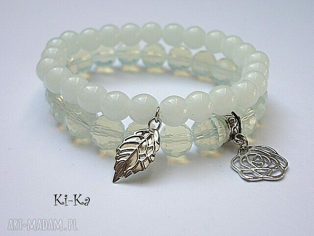 Duo white and light blue jadeity kryształki kamienie komplet