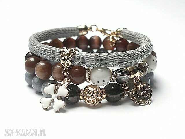 Grey and smoky vol set jadeity kwarc uleksyt kamienie skóra metal