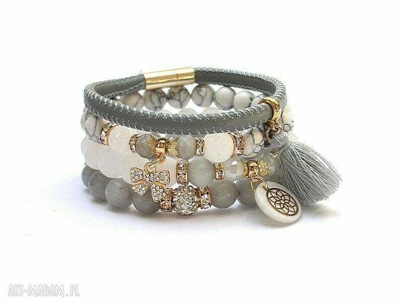 Bransoletka Grey and White Vol. 2 z kamieniami w szaro-białych odcieniach - handmade