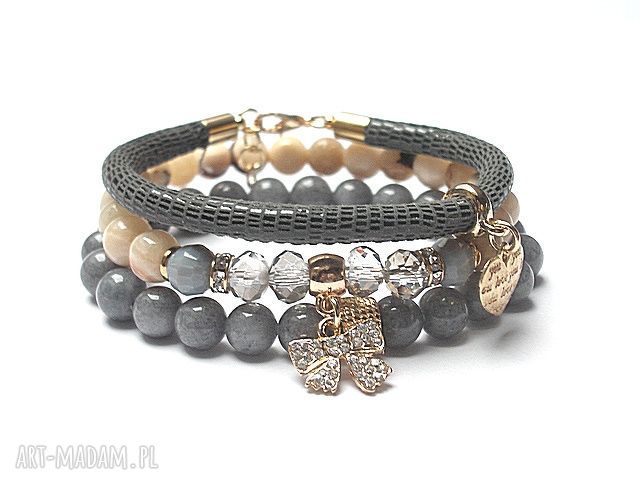 Nude and grey vol set kamienie minerały skóra rzemień komplet