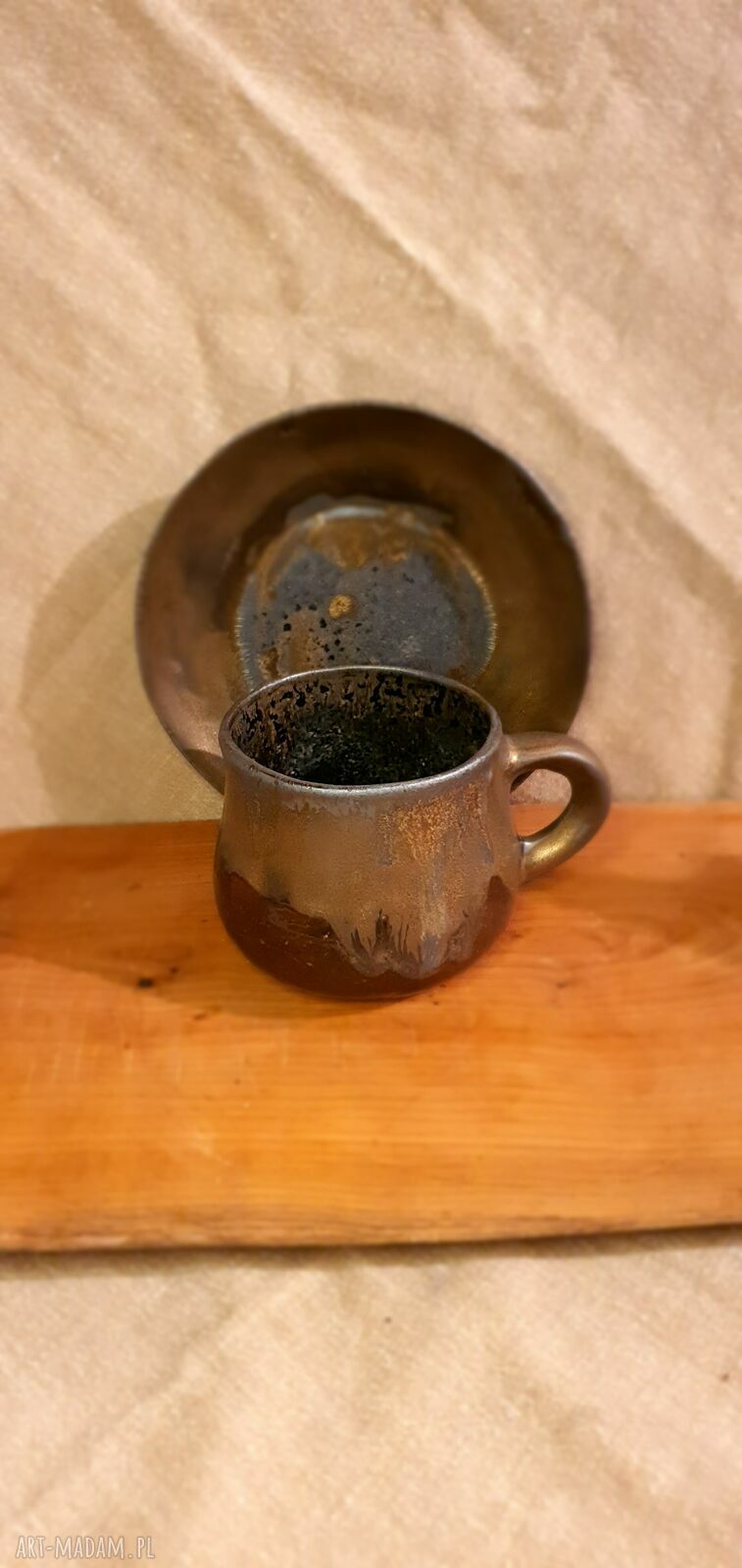 Ręcznie robiony kamionkowy kubeczek ze spodkiem 200 ml