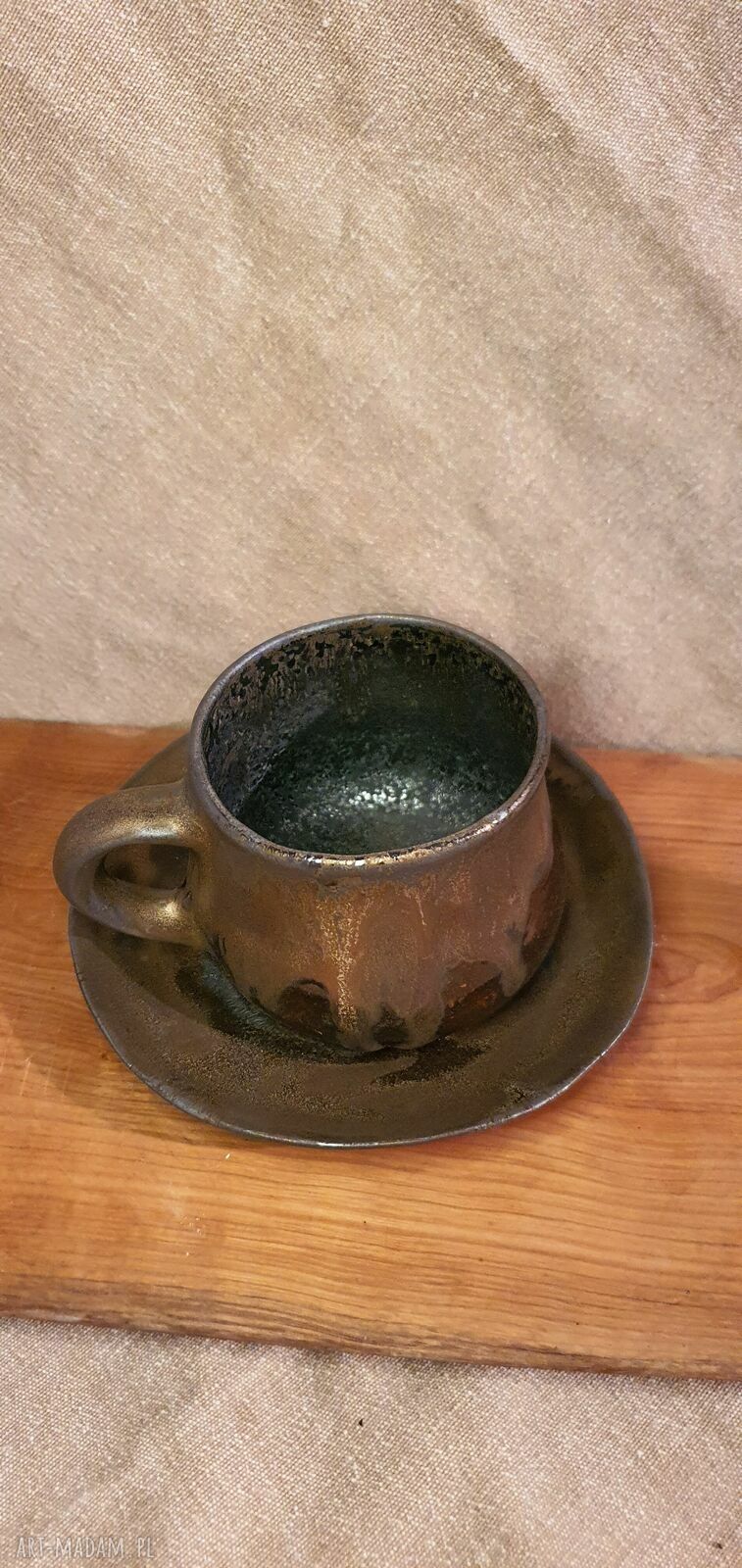 Ręcznie robiony kamionkowy kubeczek ze spodkiem 200 ml