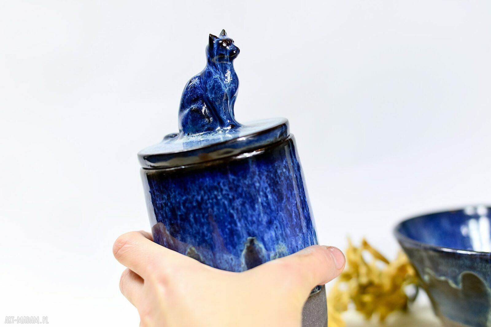 Kamionkowy pojemnik na różności z figurką kota Ocean - 650 ml