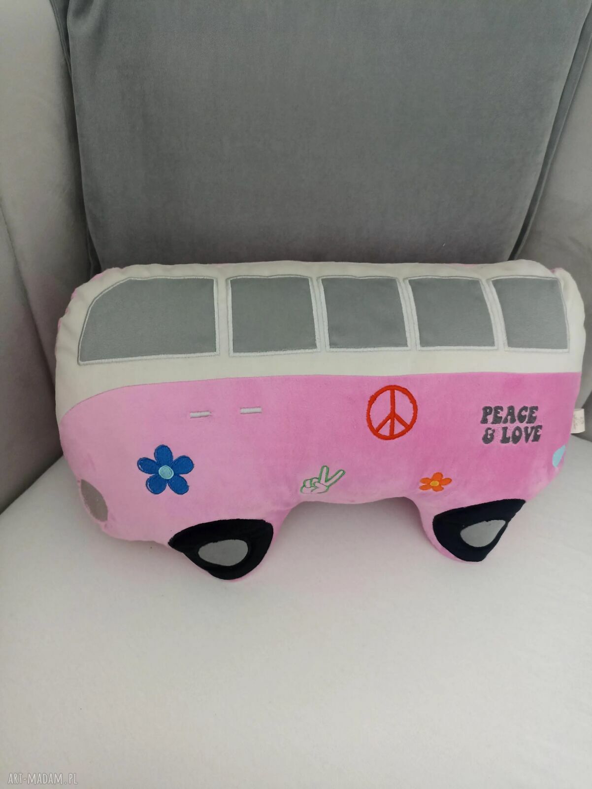 Poduszka kamper retro VW ogórek z haftem - dekoracja boho