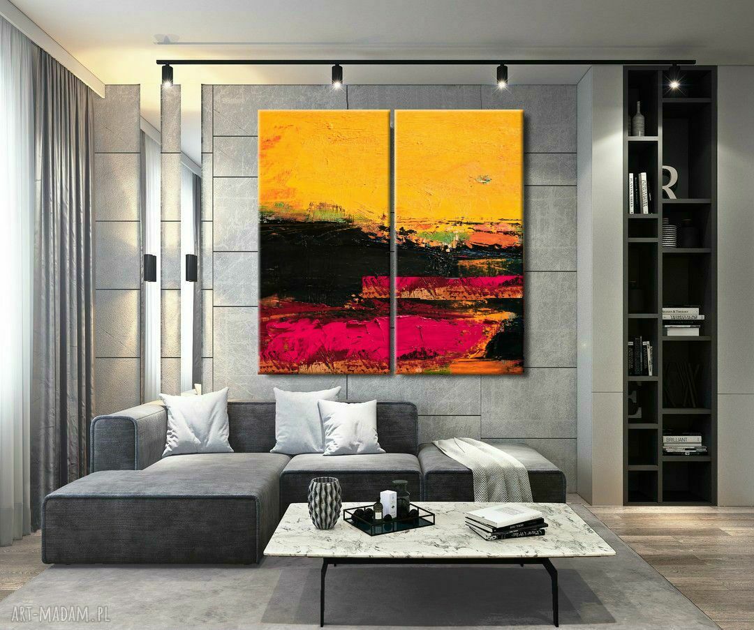 Kanarkowo-fuksjowa fantazja - dyptyk 2 x 80x170 cm obraz na płótnie (boki 4 cm)