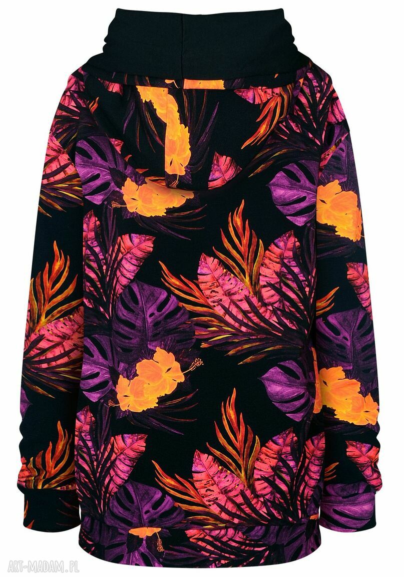 Bluza kangurka damska z kapturem - purpurowe liście i kwiaty