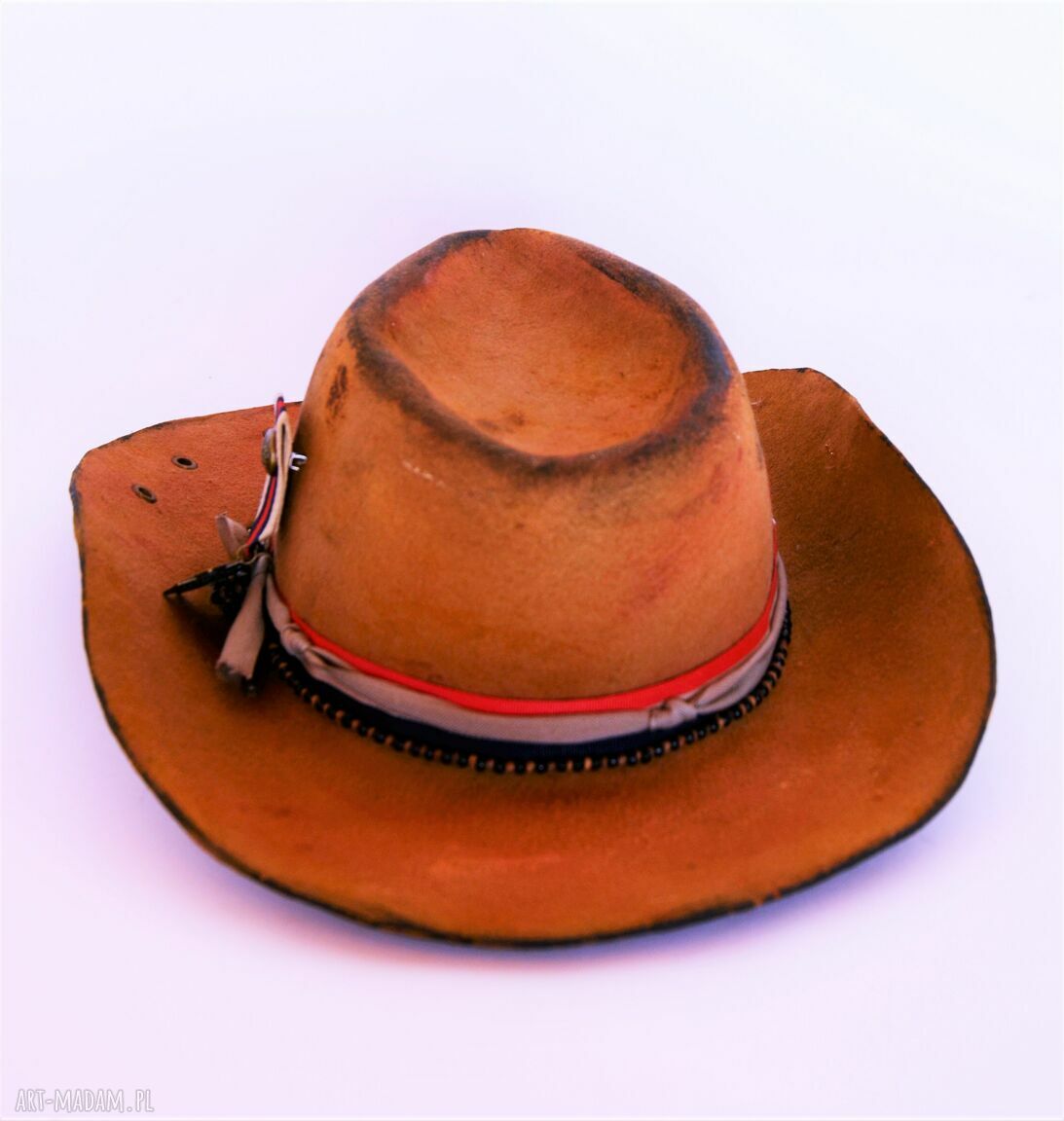 Kapelusz kowbojski karmel - handmade country z filcu wełnianego