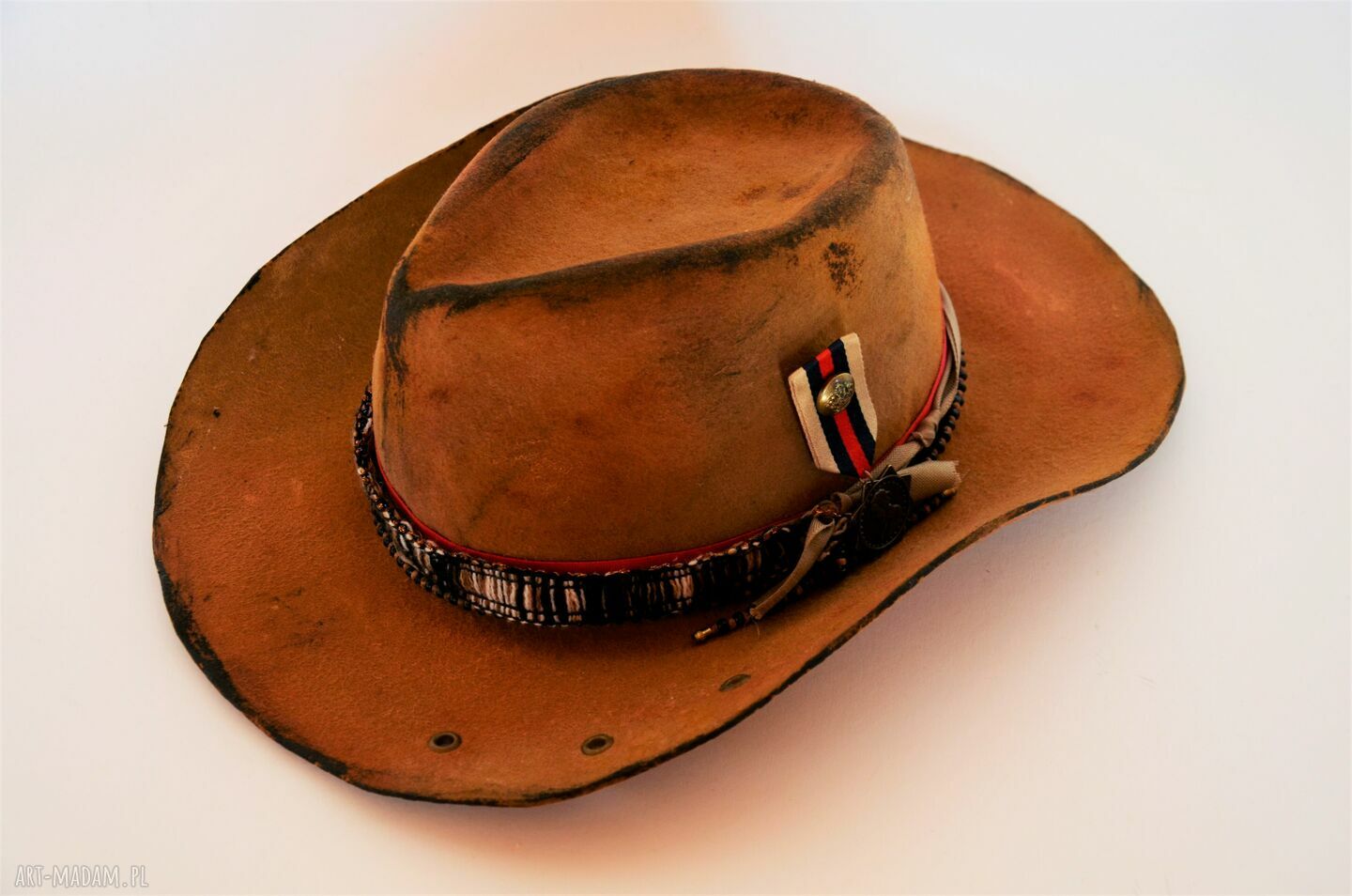 Kapelusz kowbojski karmel - handmade country z filcu wełnianego