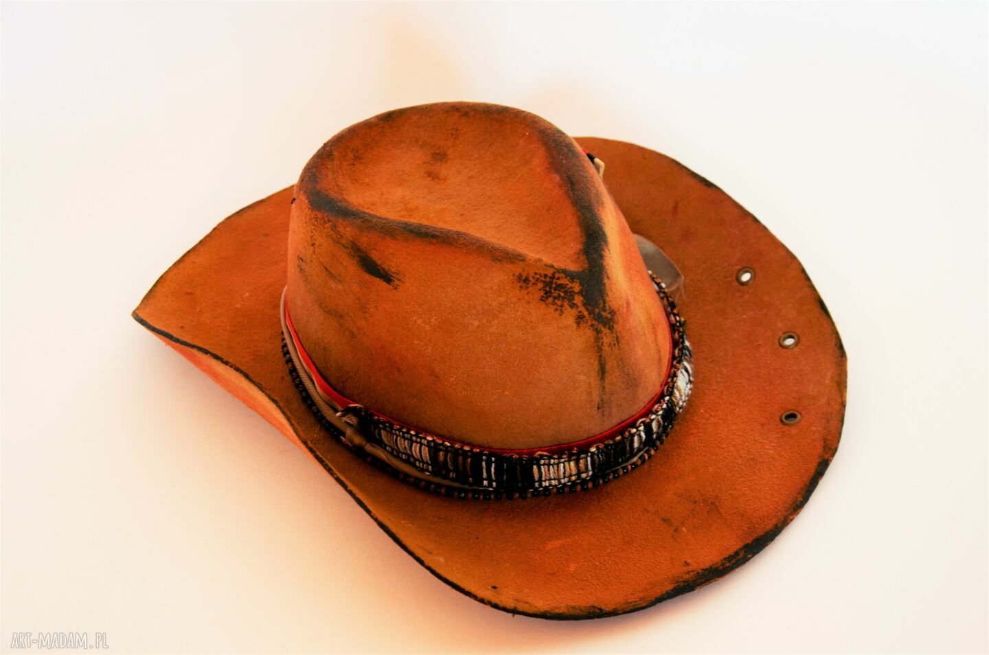 Kapelusz kowbojski karmel - handmade country z filcu wełnianego